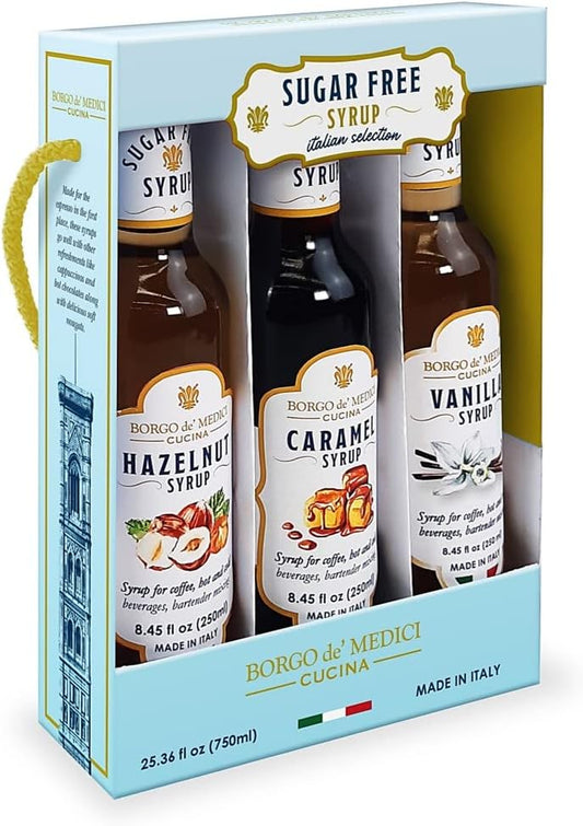 Premium Sugar Free Syrup Gift Set | Caramel Flavour | Hazelnut Flavour | Vanilla Flavour | Syrup for Coffee, Hot and Cold Beverages, Cocktail, Bartender Mixing | 3 x 250ml
