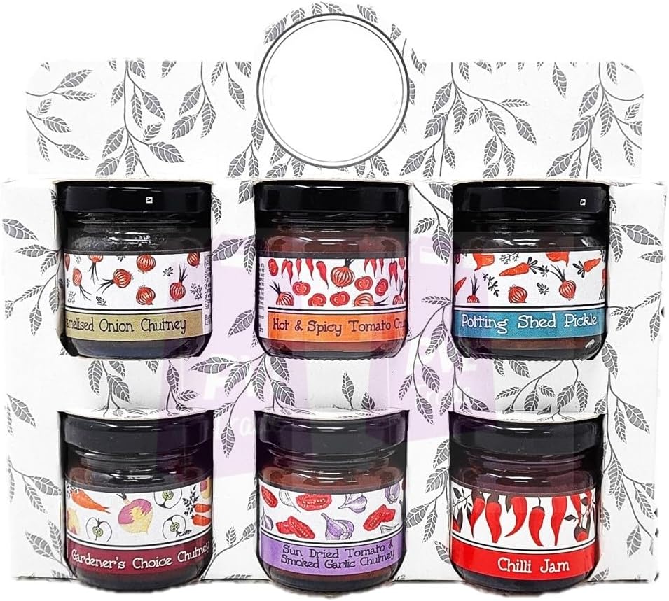 Bramble Chutney Gift Pack - Caramelised Onion, Dried Tomato & Smoked Garlic, Gardener's Choice, Potting Shed Pickle, Hot & Spicy Tomato, Chilli Jam - 6 x 35g Jars