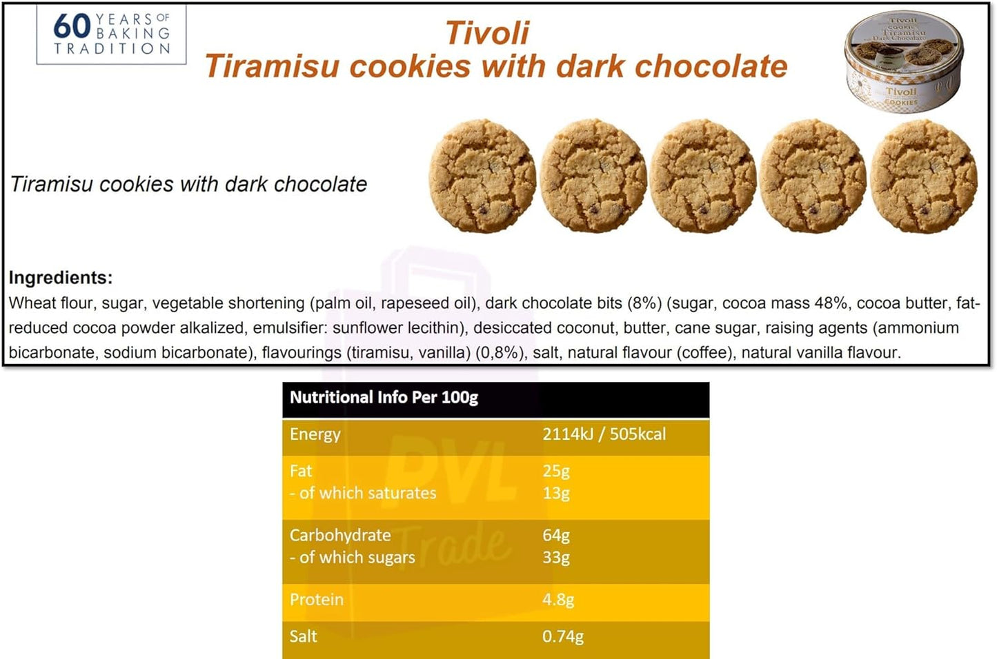 Jacobsens of Denmark Tivoli Tiramisu Dark Chocolate Cookies 150g - Single - Traditional Biscuit Tin Gift for Women, Men & Kids