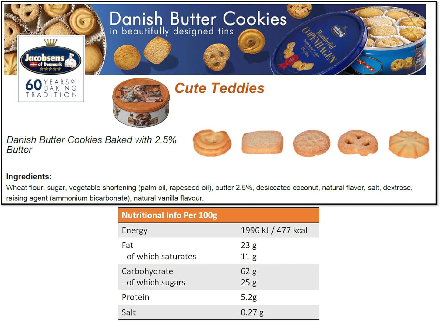 Jacobsen's of Denmark Danish Butter Cookies in Cute Teddies Tin 150g - SMALL TIN SIZE - Adorable Teddies - Biscuit Gift for Women, Men & Kids - Mothers Day Gifts