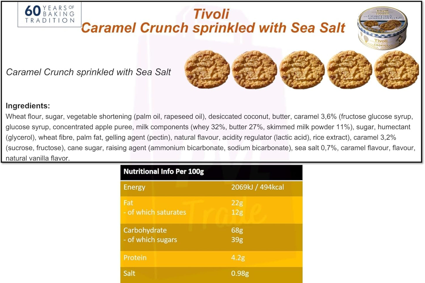 Jacobsens of Denmark Tivoli Caramel Crunch & Sea Salt Cookies 150g - Traditional Biscuit Tin Gift for Women, Men & Kids