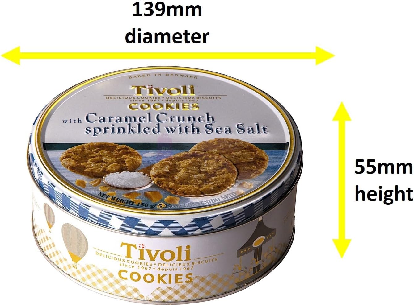 Jacobsens of Denmark Tivoli Caramel Crunch & Sea Salt Cookies 150g - Single - Traditional Biscuit Tin Gift for Women, Men & Kids