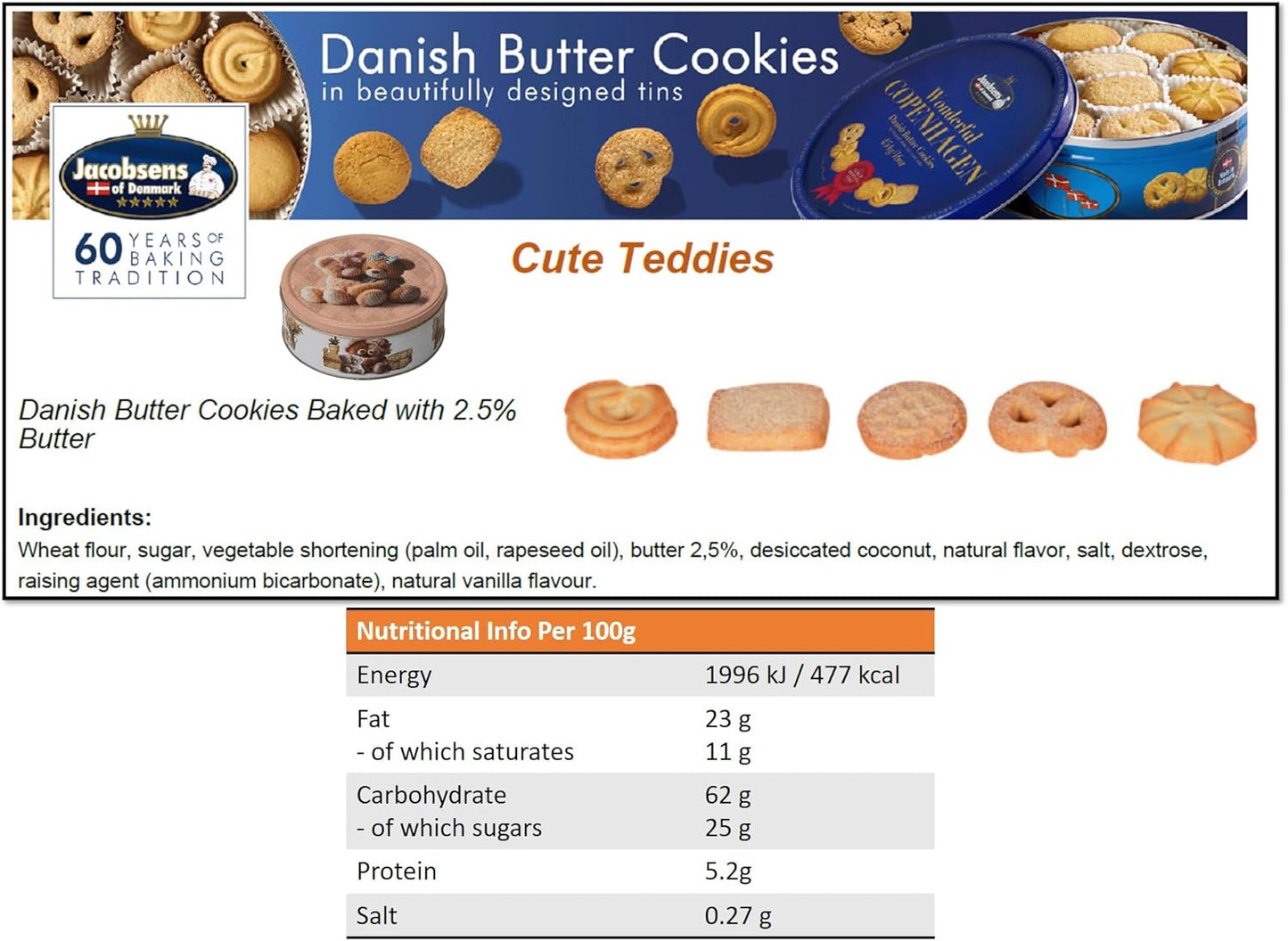 Jacobsen's of Denmark Danish Butter Cookies in Cute Teddies Tin 150g - SMALL TIN SIZE - Lovely Teddies - Biscuit Gift for Women, Men & Kids - Mothers Day Gifts