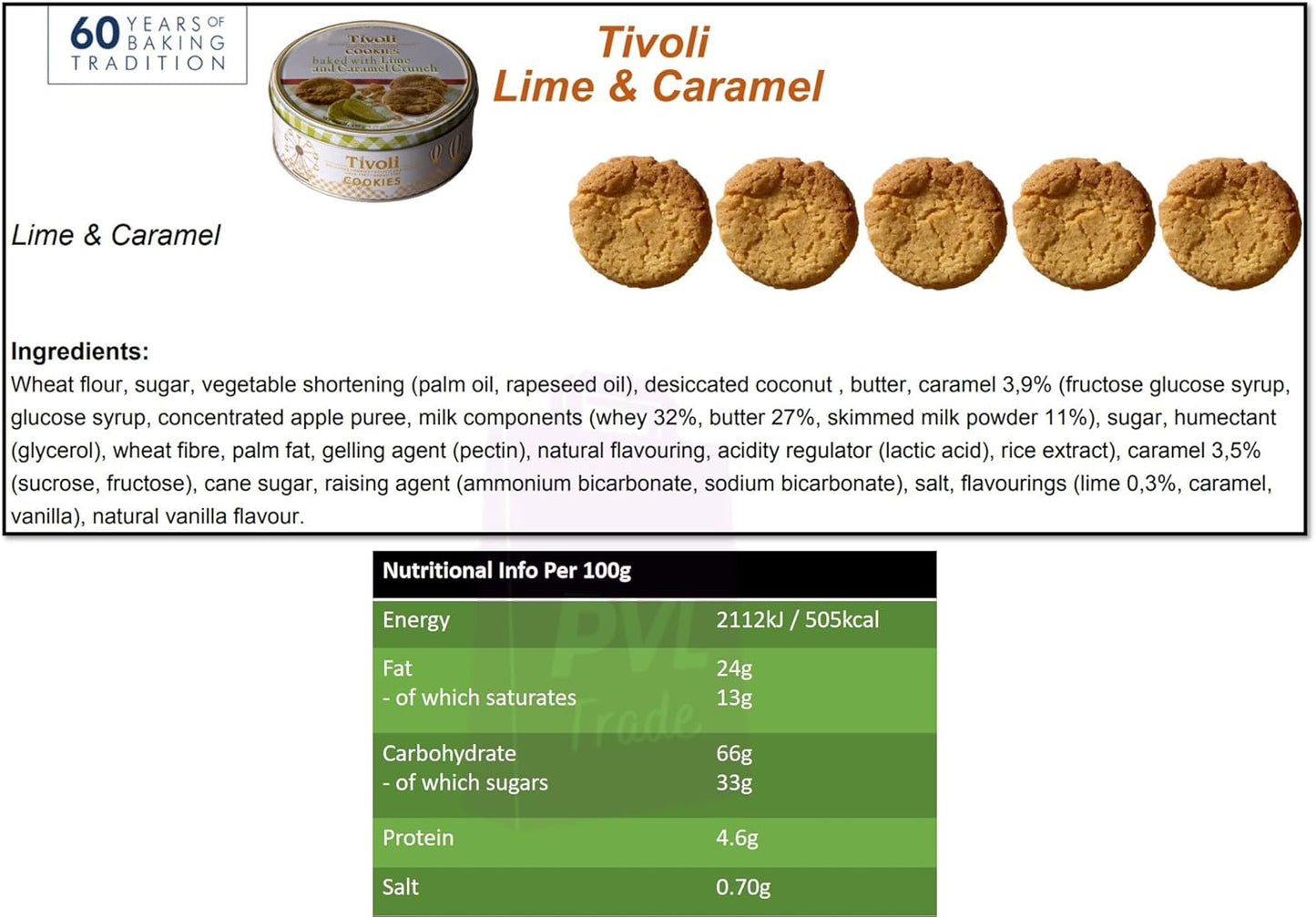Jacobsens of Denmark Tivoli Cookies baked with Lime and Caramel Crunch 150g - SMALL Tin (139mm diameter x 55mm height) - Traditional Biscuit Tin Gift for Women, Men & Kids