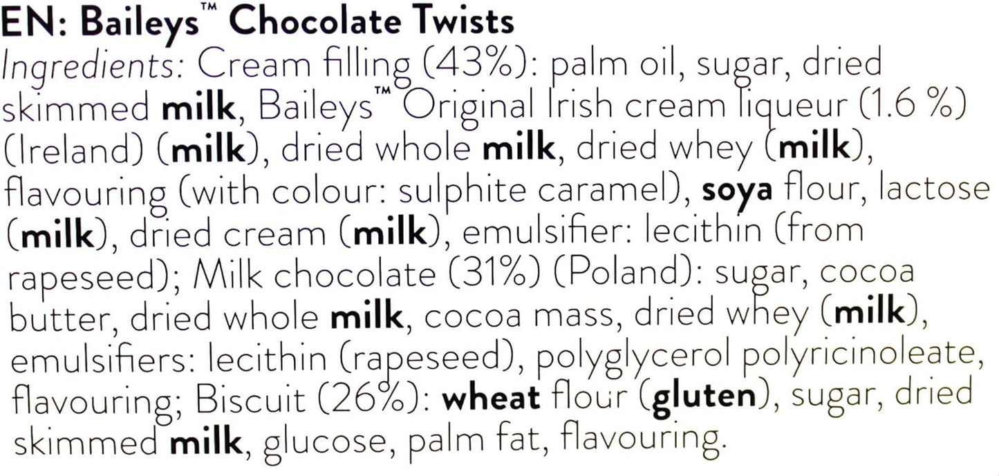 Milk Chocolate Twist Wafer Rolls Infused with Baileys Irish Cream Liqueur - Pack of 2 x 107g