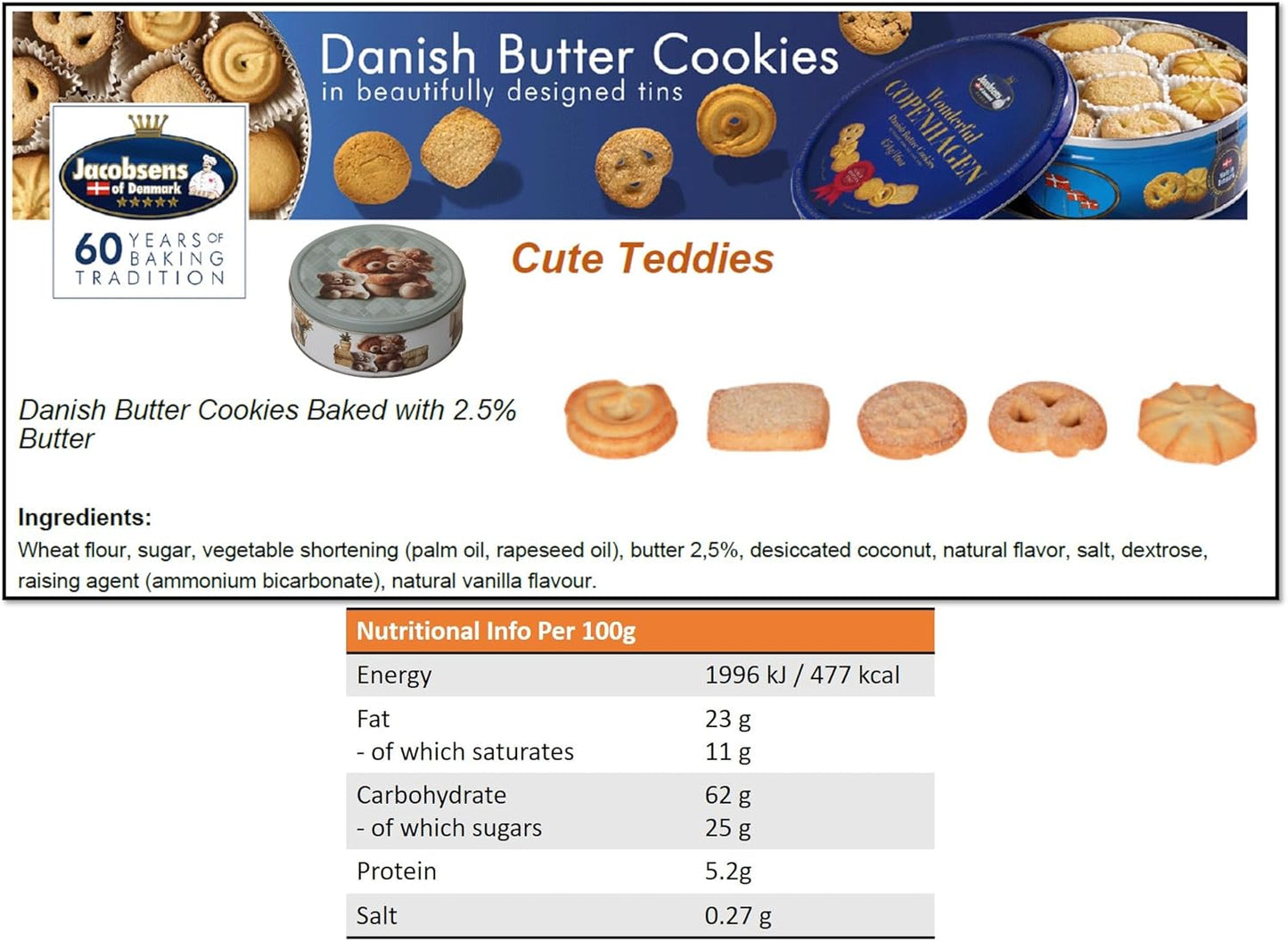Jacobsen's of Denmark Danish Butter Cookies in Cute Teddies Tin 150g - SMALL TIN SIZE - Teddy Hugs - Biscuit Gift for Women, Men & Kids - Mothers Day Gifts
