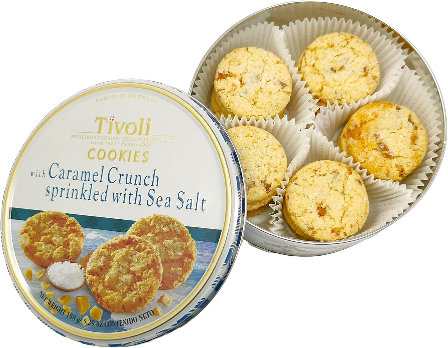 Jacobsens of Denmark Tivoli Caramel Crunch & Sea Salt Cookies 150g - Traditional Biscuit Tin Gift for Women, Men & Kids