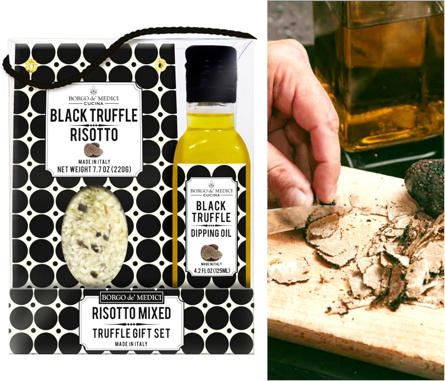 Italian Black Truffle Oil and Risotto Rice Kit Gift Set For Cooking and Seasoning