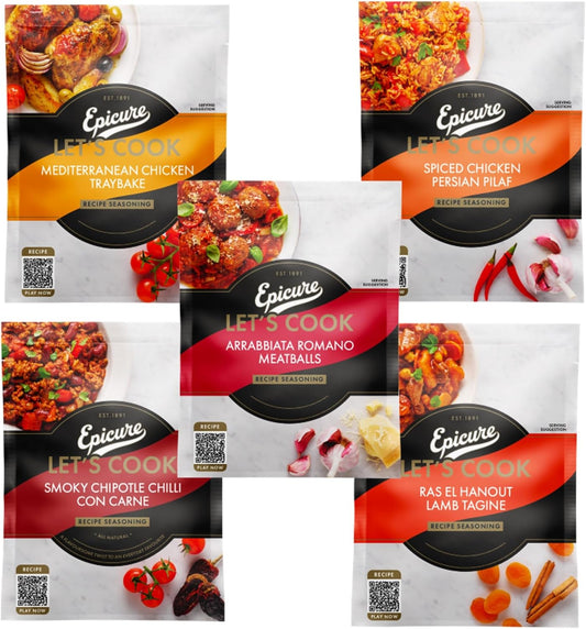 EPIC Recipe Seasoning Spice - 5 Flavours Mix (Arrabiata, Mediterranean Traybake, Smoky Chipotle Chilli, Persian Pilaf, Lamb Tagine) Vegan