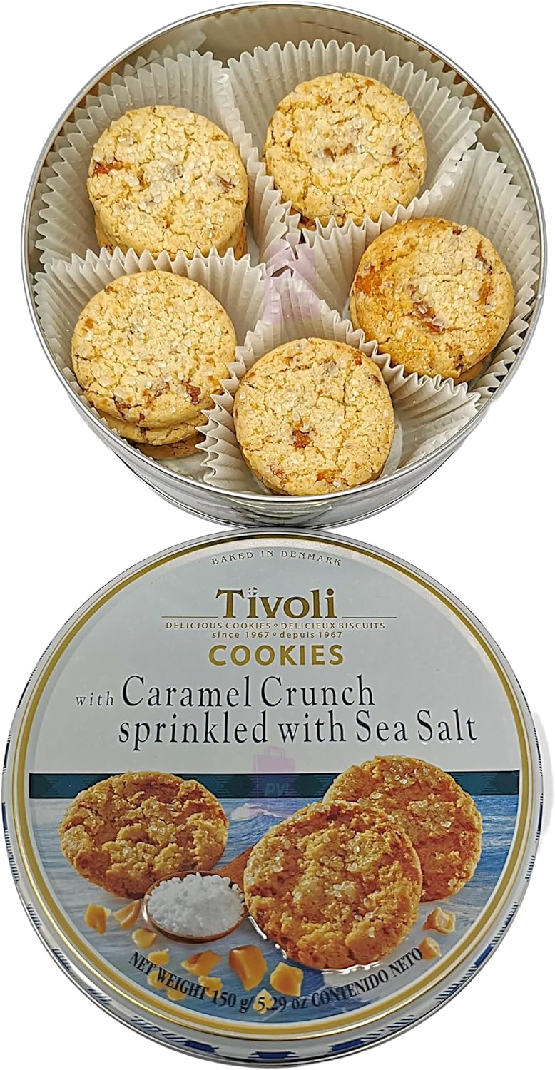 Jacobsens of Denmark Tivoli Caramel Crunch & Sea Salt Cookies 150g - Single - Traditional Biscuit Tin Gift for Women, Men & Kids