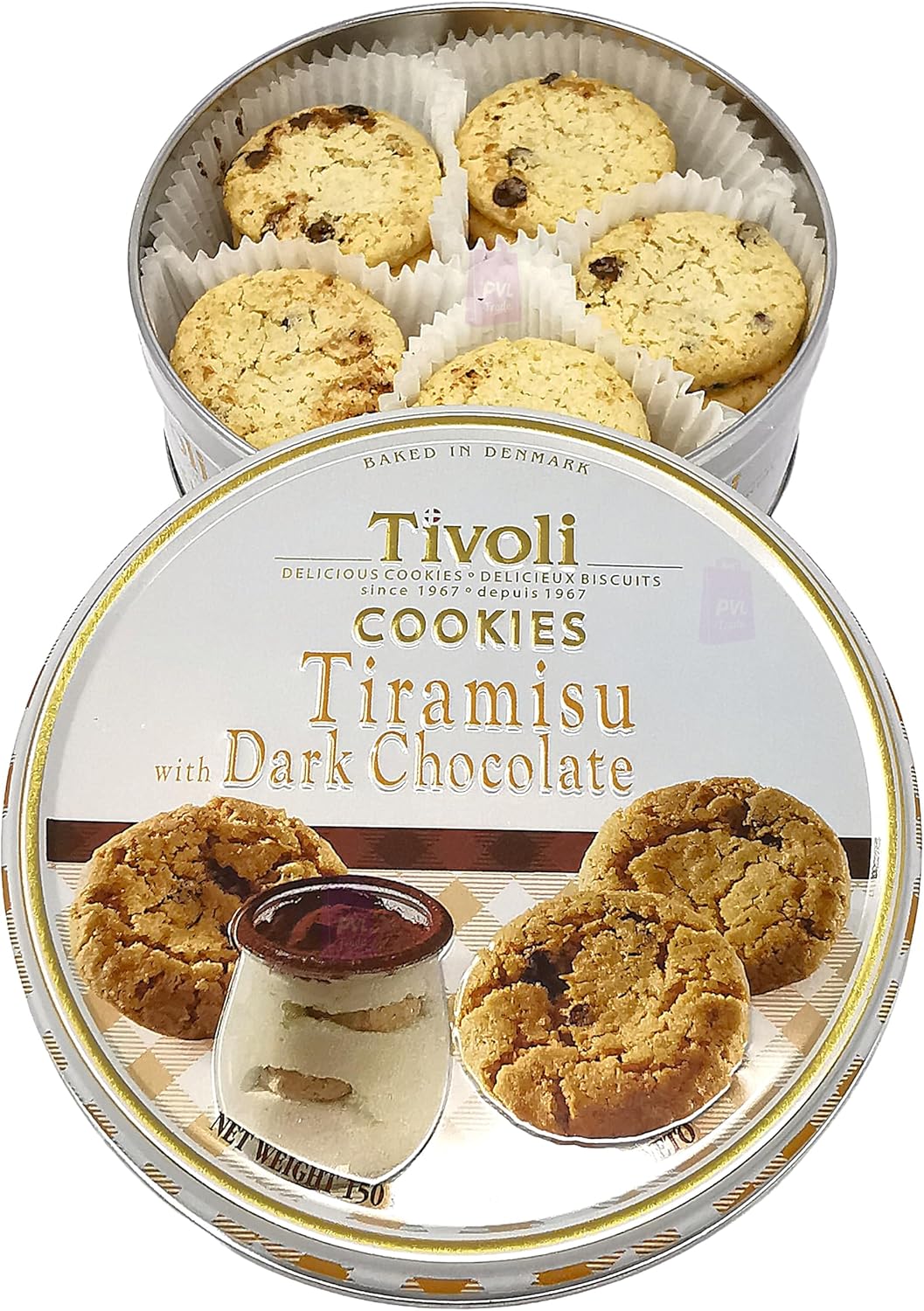 Jacobsens of Denmark Tivoli Tiramisu Dark Chocolate Cookies 150g - Single - Traditional Biscuit Tin Gift for Women, Men & Kids