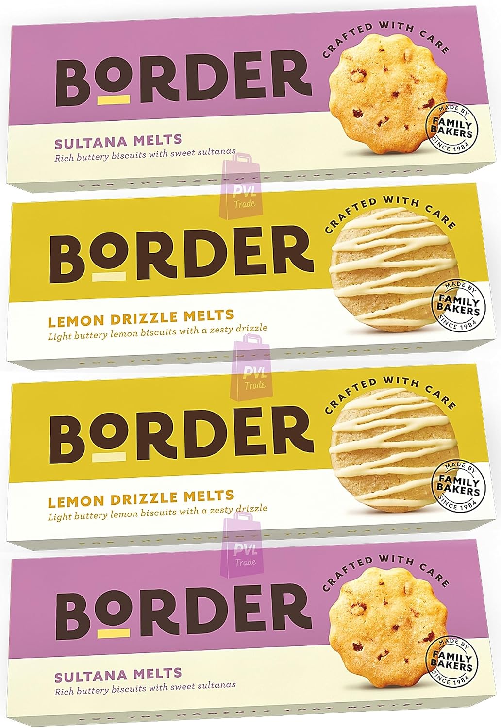 Delicious Border BIscuit Selection - 2x Sultana Melts & 2x Lemon Drizzle Melts - Suitable for Vegetarians