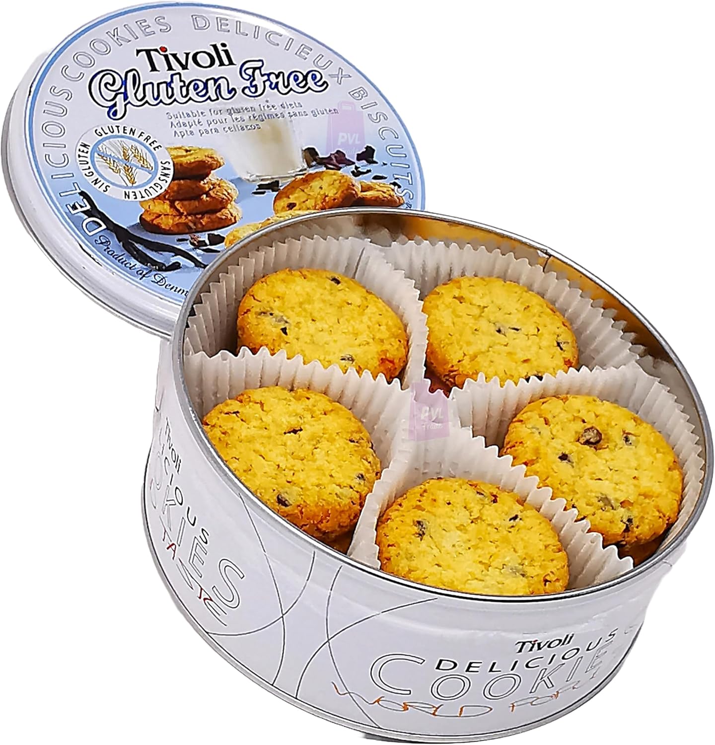 Tivoli GLUTEN FREE Chocolate Chip Butter Cookies 142g (5 Ounce) in Embossed Tin - Biscuit Tin Gift for Women, Men & Kids