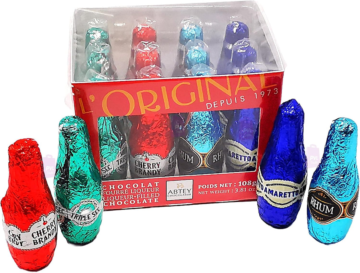 Abtey Chocolate Casier Rouge l’Original 108g - 12 Assorted Chocolate Liqueurs Bottles in a Crate