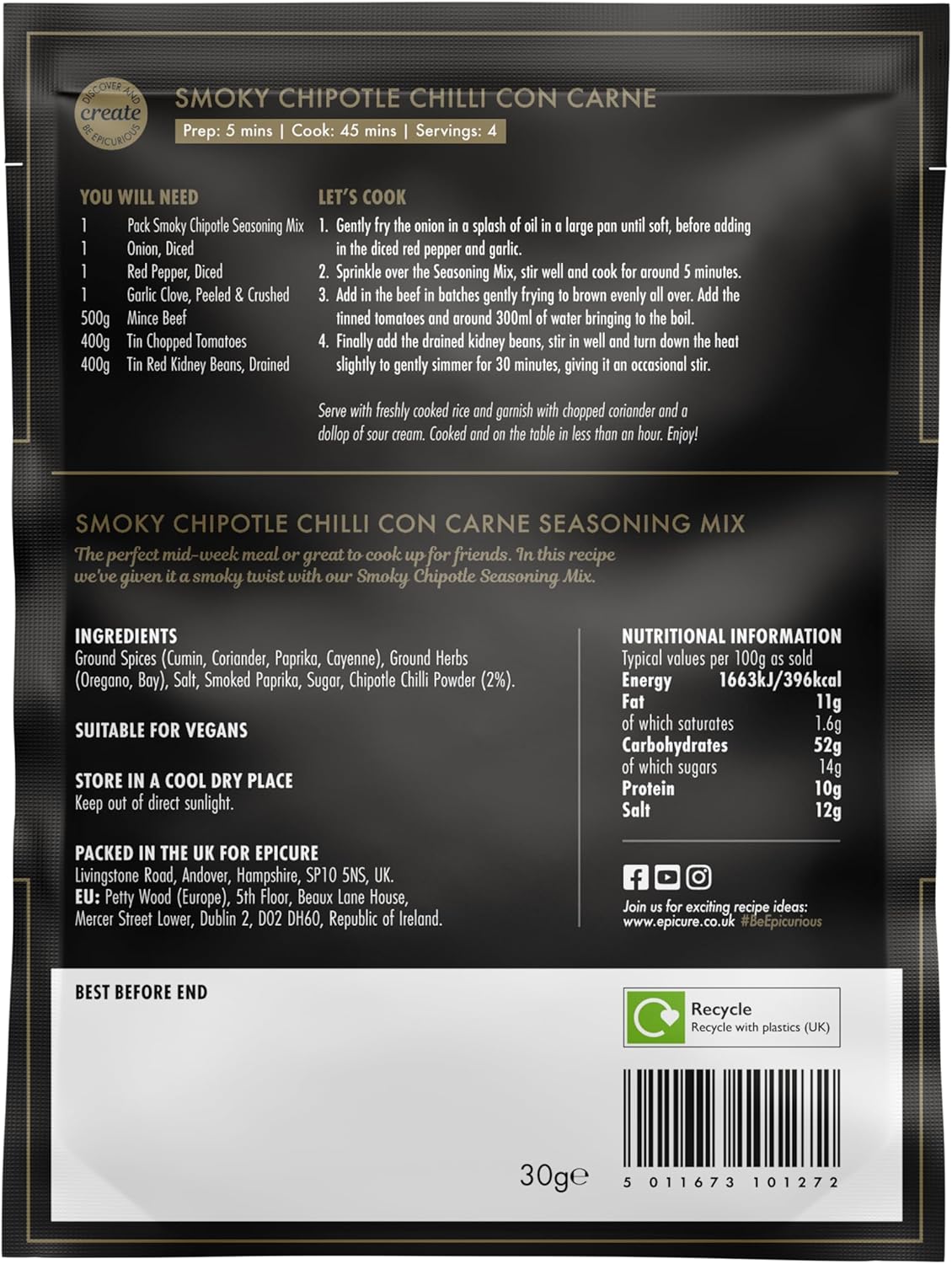 EPIC Recipe Seasoning Spice 30g - Chilli Con Carne | Pack of 18