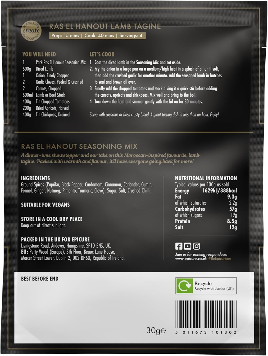 EPIC Recipe Seasoning Spice 30g - Lamb Tagine | Pack of 18