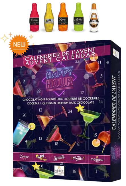 Abtey Chocolatier Happy Hour Cocktail Liqueurs in Premium Dark Chocolate 24 Days Advent Calendars, Purple, 279 g