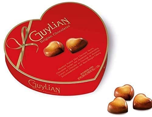 Guylian Belgian Collection - Heart Shape Box of Hazel Praline filled Chocolate Hearts perfect for Couples and Mother's Day (105g)