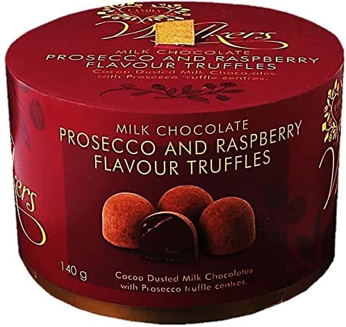 Walkers Milk Chocolate Prosecco and Raspberry Flavour Truffles Drum 140g