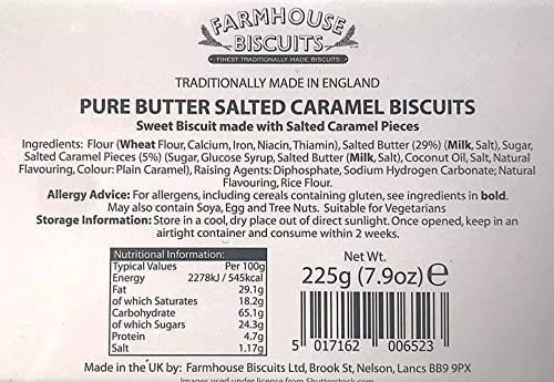 Luxury Pure Butter Sweet Biscuits filled with Salted Caramel Pieces in Gift Tin | Traditionally made by Farmhouse Biscuits | 225g