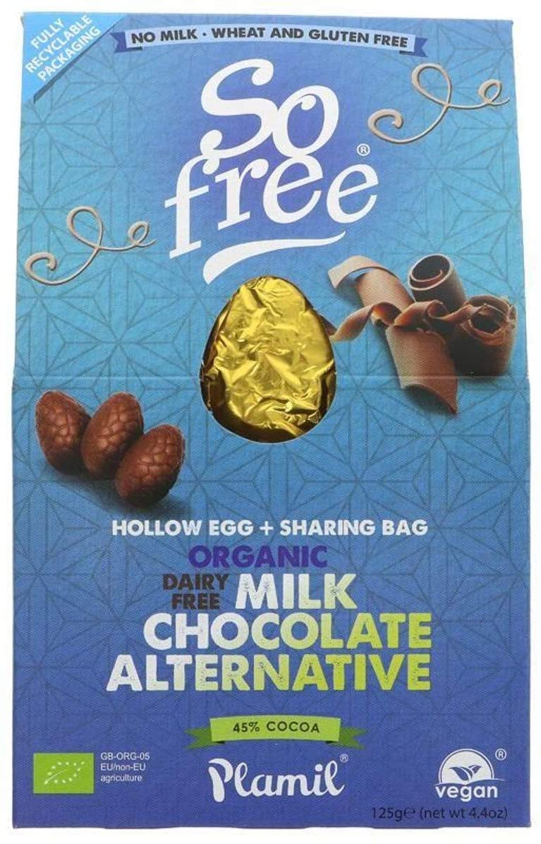So Free Organic Milk Chocolate Alternative Vegan Easter Egg with Sharing Bag - Dairy Free - Gluten Free - Wheat Free - Suitable for Coeliacs - 125g