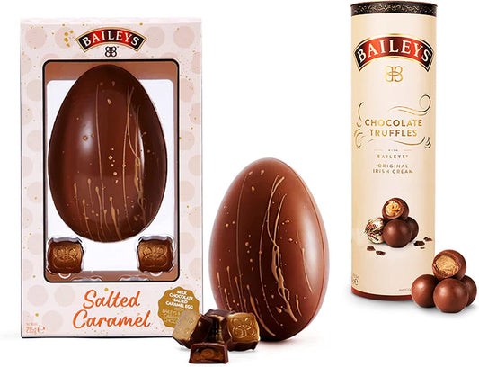 Baileys Salted Caramel Easter Egg with Embossed Squares and Baileys Original Chocolate Truffles Tube | Chocolate Easter Egg Gift | Mothers Day | Thank You