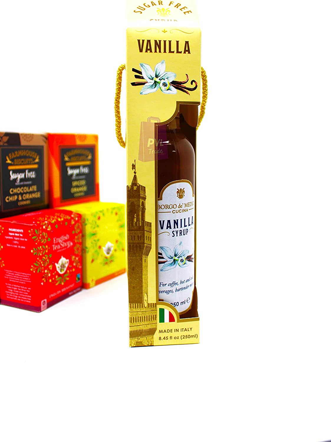 Sugar Free Farmhouse Biscuits, Sugar Free Tea/Coffee/Mixers Syrups & Organic Tea - Gift Set