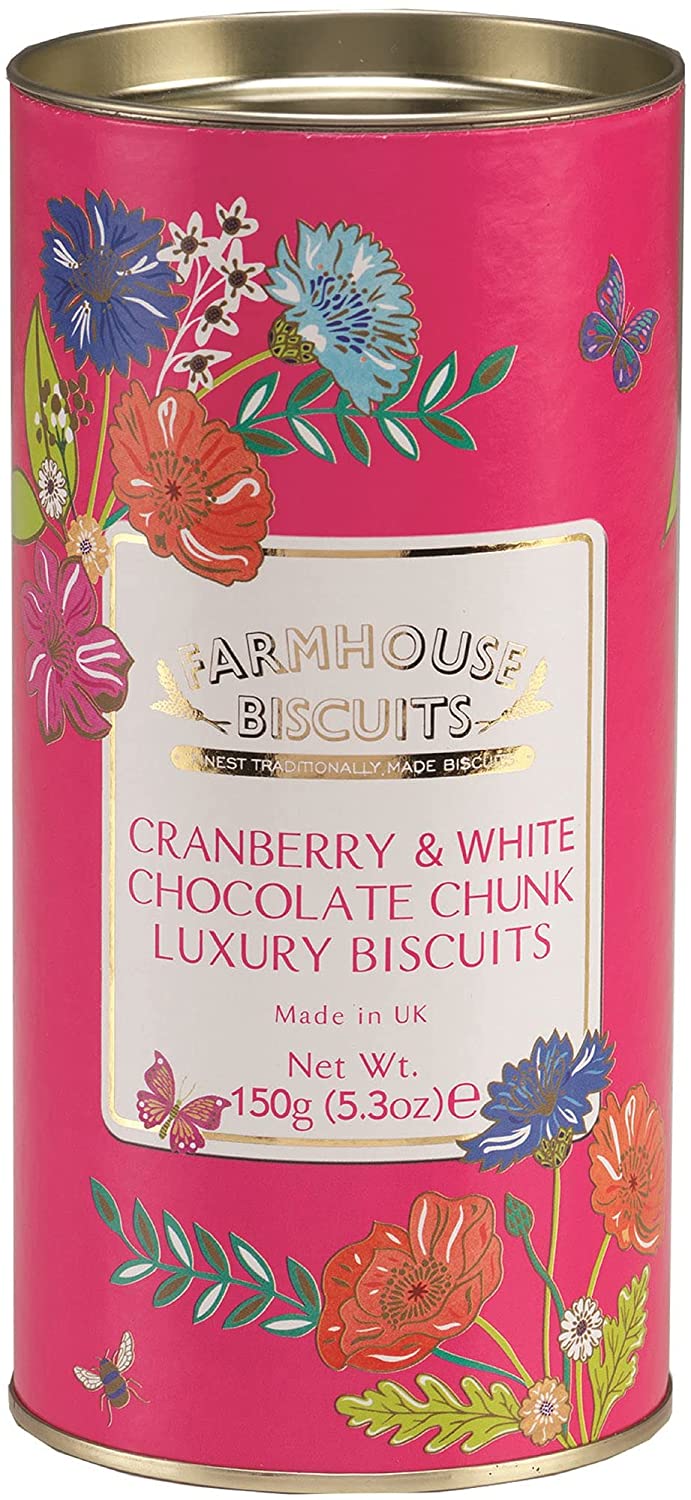 Farmhouse Biscuits Meadow Flowers Tube Collection - Cranberry & White Choc 150g and Oat & Sultana 150g