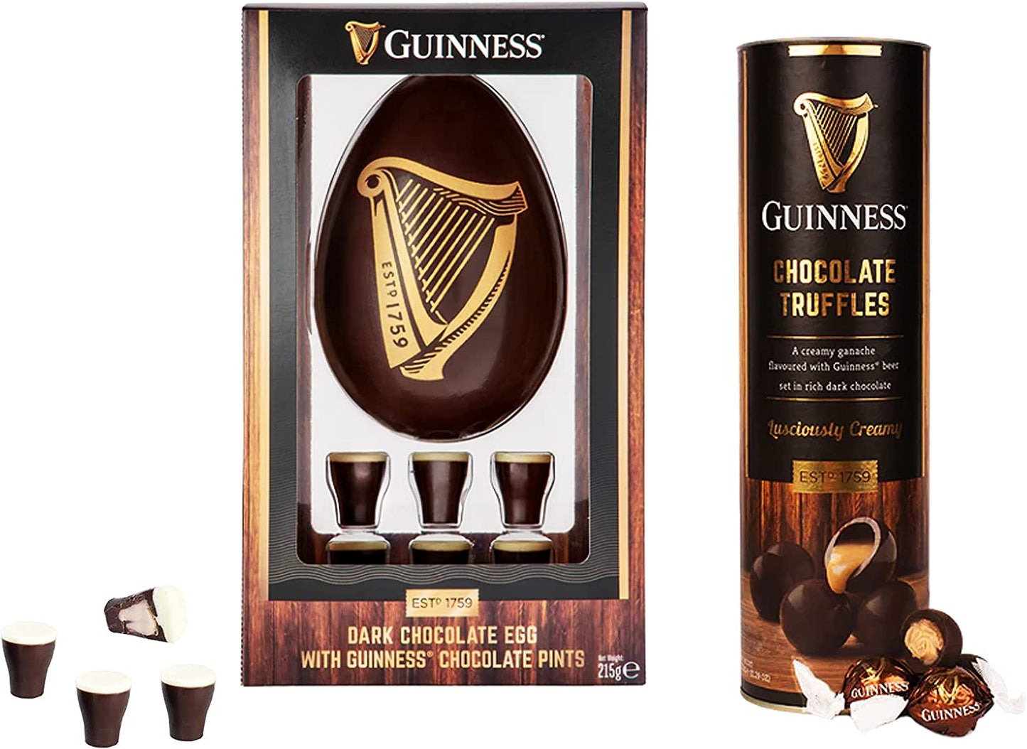Guinness Dark Chocolate Easter Egg with Mini Pints and Guinness Dark Chocolate Truffles Tube | Chocolate Easter Egg Gift | Guinness Lover Gift