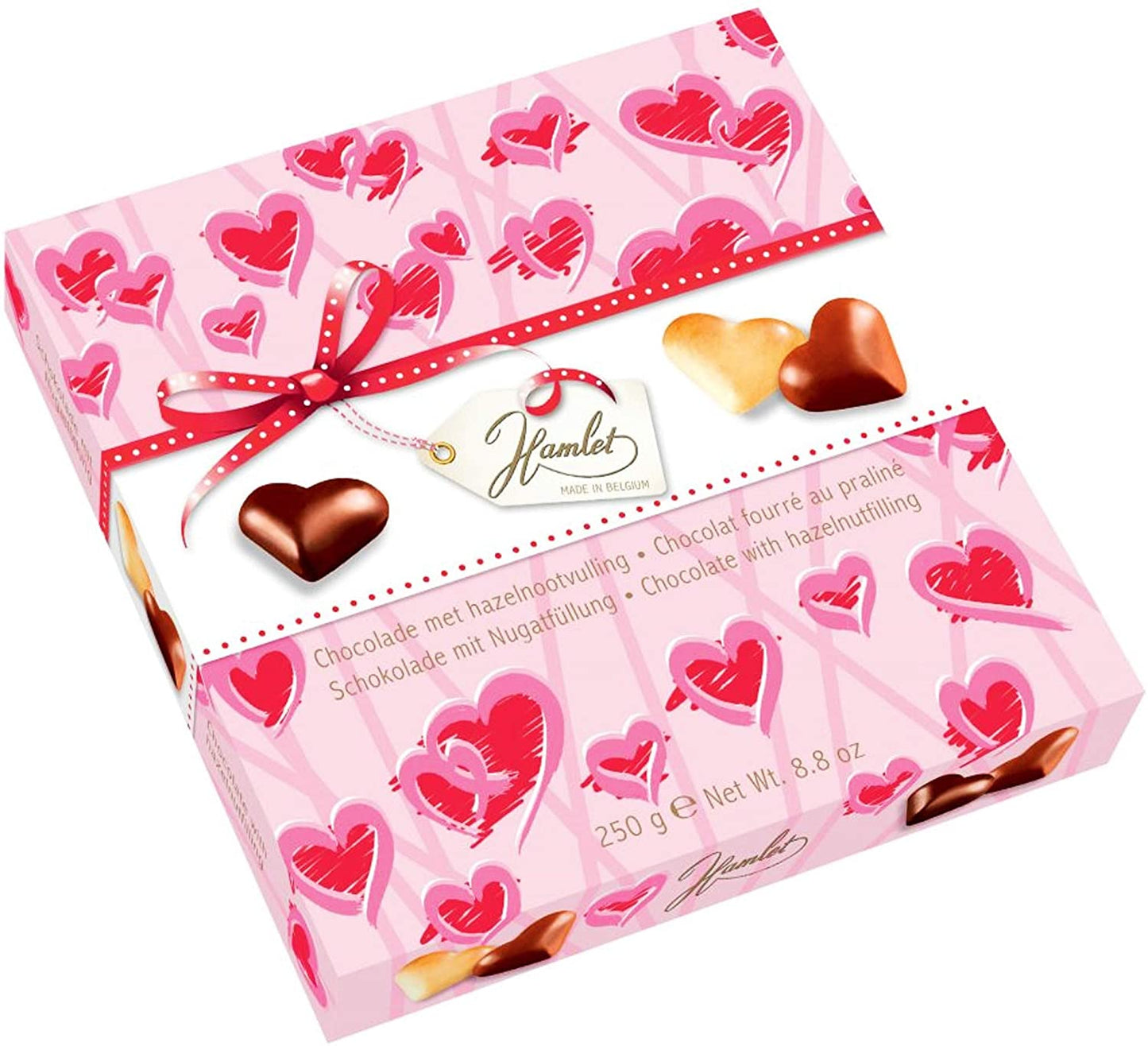 Belgian Chocolate Hearts with Hazelnut Gift Box for Valentine's Day, Mother's Day, Birthdays, I Love You, Anniversary - 250g