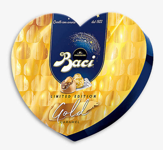 Baci Gold White Chocolate with Caramel Praline and Hazelnut Filling in Heart Gift Box - Gluten Free - 100g