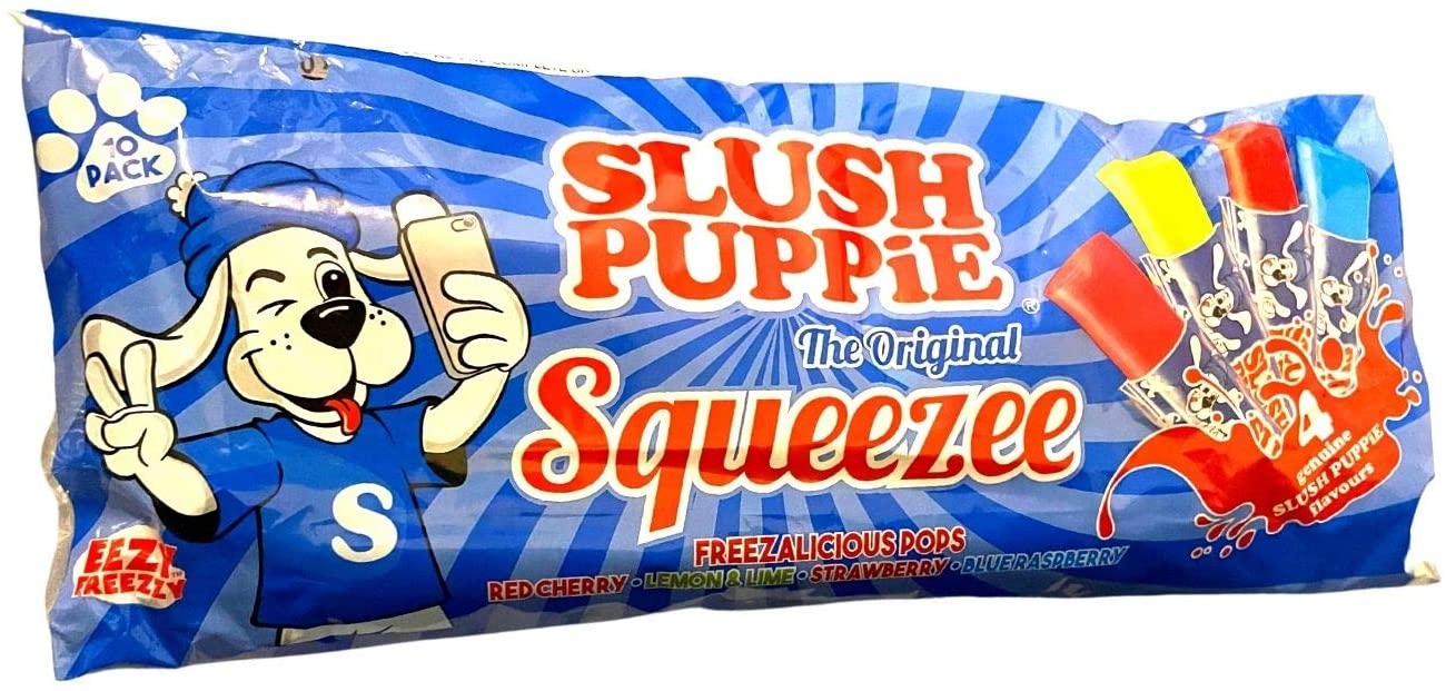 Slush Puppie The Original Squeezee Freeze Pops Ice Lolly Poles - 3 X (10 x 60mls) Red Cherry, Lemon &Lime, Strawberry and Blue Raspberry - Vegetarian, Vegan and Gluten Free - 30 Total