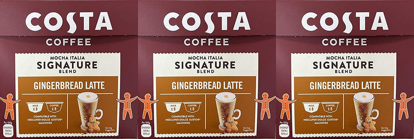 Costa NESCAFE ® Dolce Gusto ® Compatible Gingerbread Latte Coffee Pods - Pack of 3 (16 Pods per Pack, 48 Pods in Total)