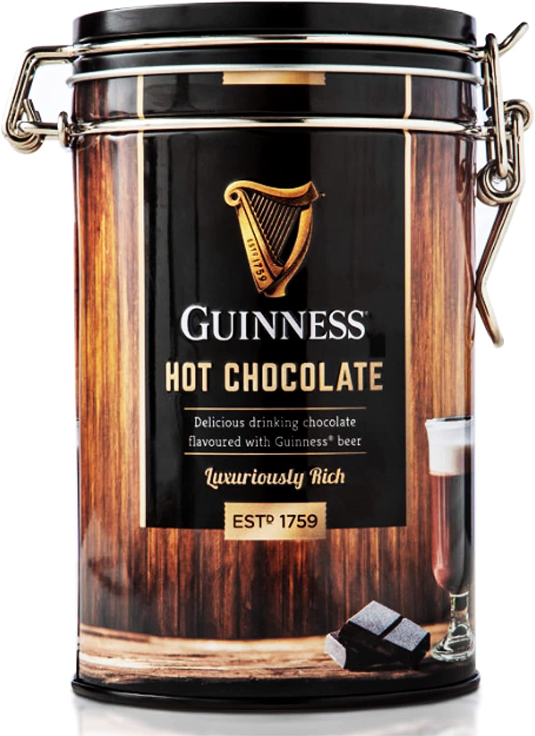 Hamper Gifts for Men and Women | Guinness Hot Chocolate, Farmhouse Choc Chip Cookies, Guinness Chocolate Caramels & Latte Glass Mug | Valentines Day