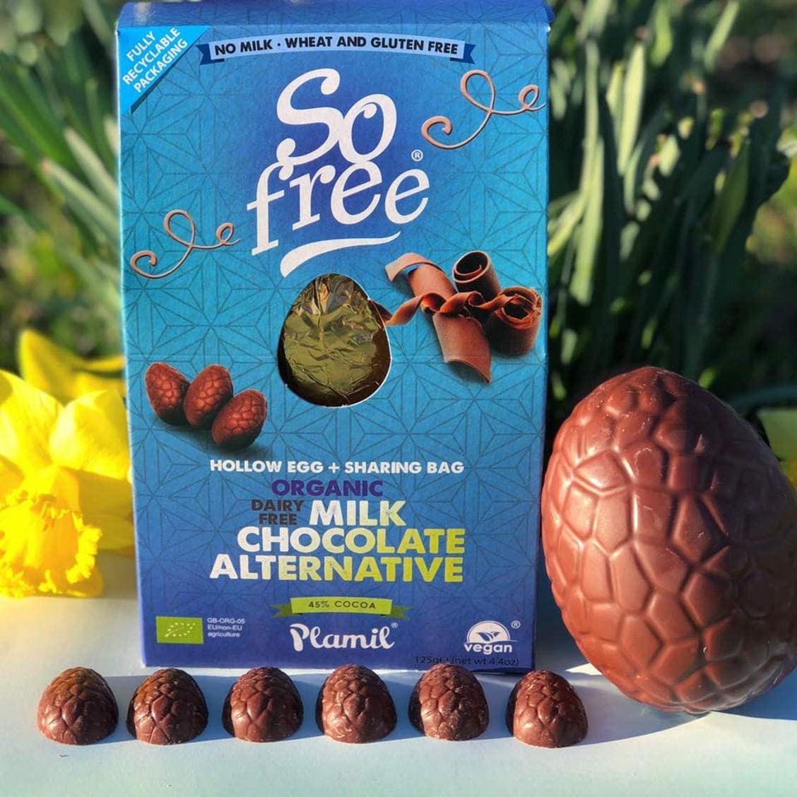 So Free Organic Milk Chocolate Alternative Vegan Easter Egg with Sharing Bag - Dairy Free - Gluten Free - Wheat Free - Suitable for Coeliacs - 125g