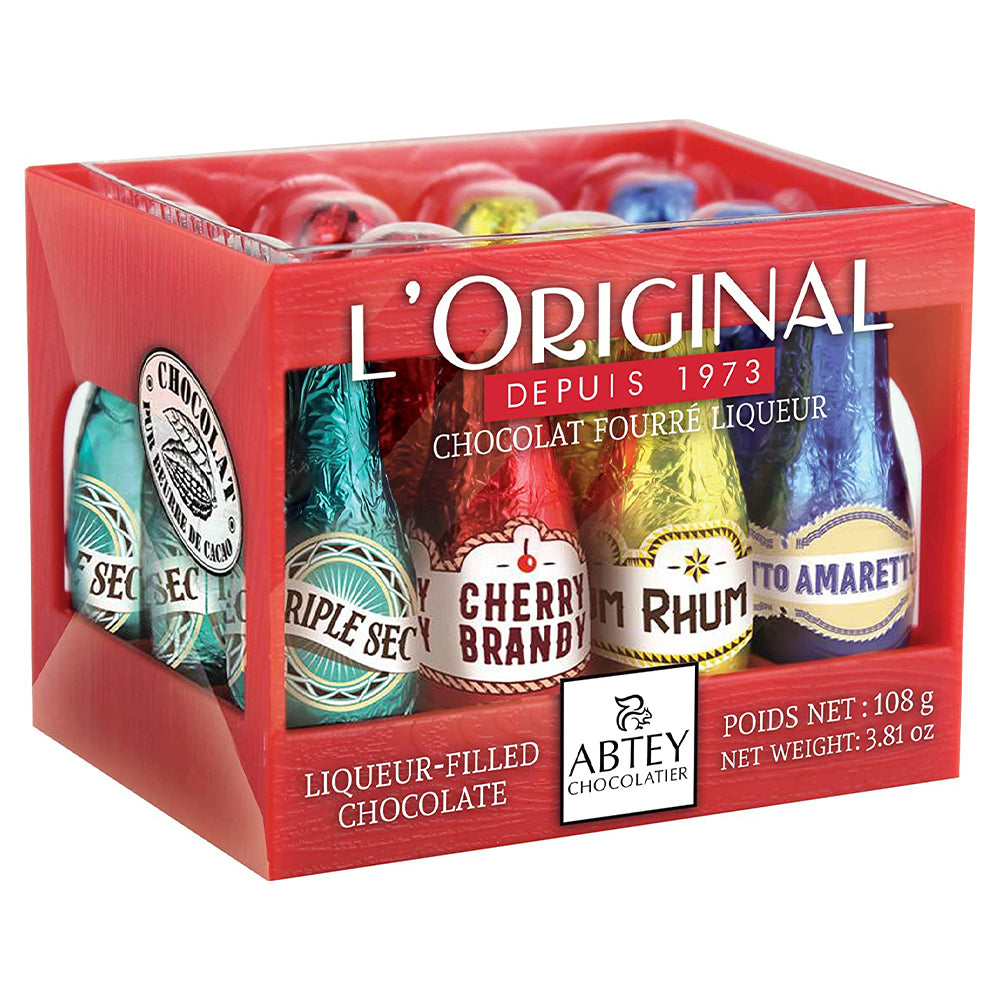 Abtey Chocolate Casier Rouge l’Original - 12 Assorted Chocolate Liqueurs Bottles in a Crate