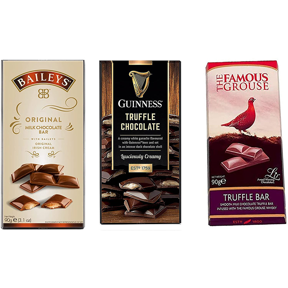 Milk Chocolate Variety Pack - Bailey's (90g), Guinness Truffle (90g), The Famous Grouse Truffle (90g)