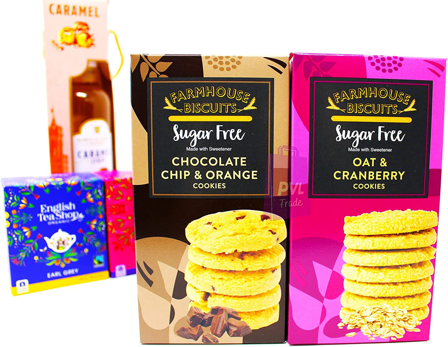 Sugar Free Farmhouse Biscuits, Sugar Free Tea/Coffee/Mixers Syrups & Organic Tea Bags - Gift Set