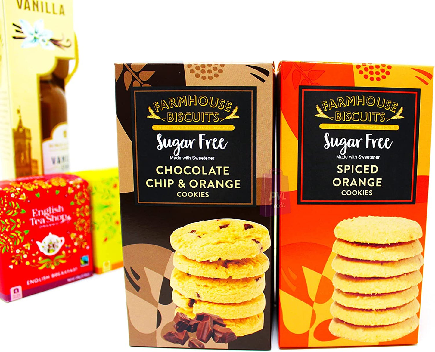 Sugar Free Farmhouse Biscuits, Sugar Free Tea/Coffee/Mixers Syrups & Organic Tea - Gift Set