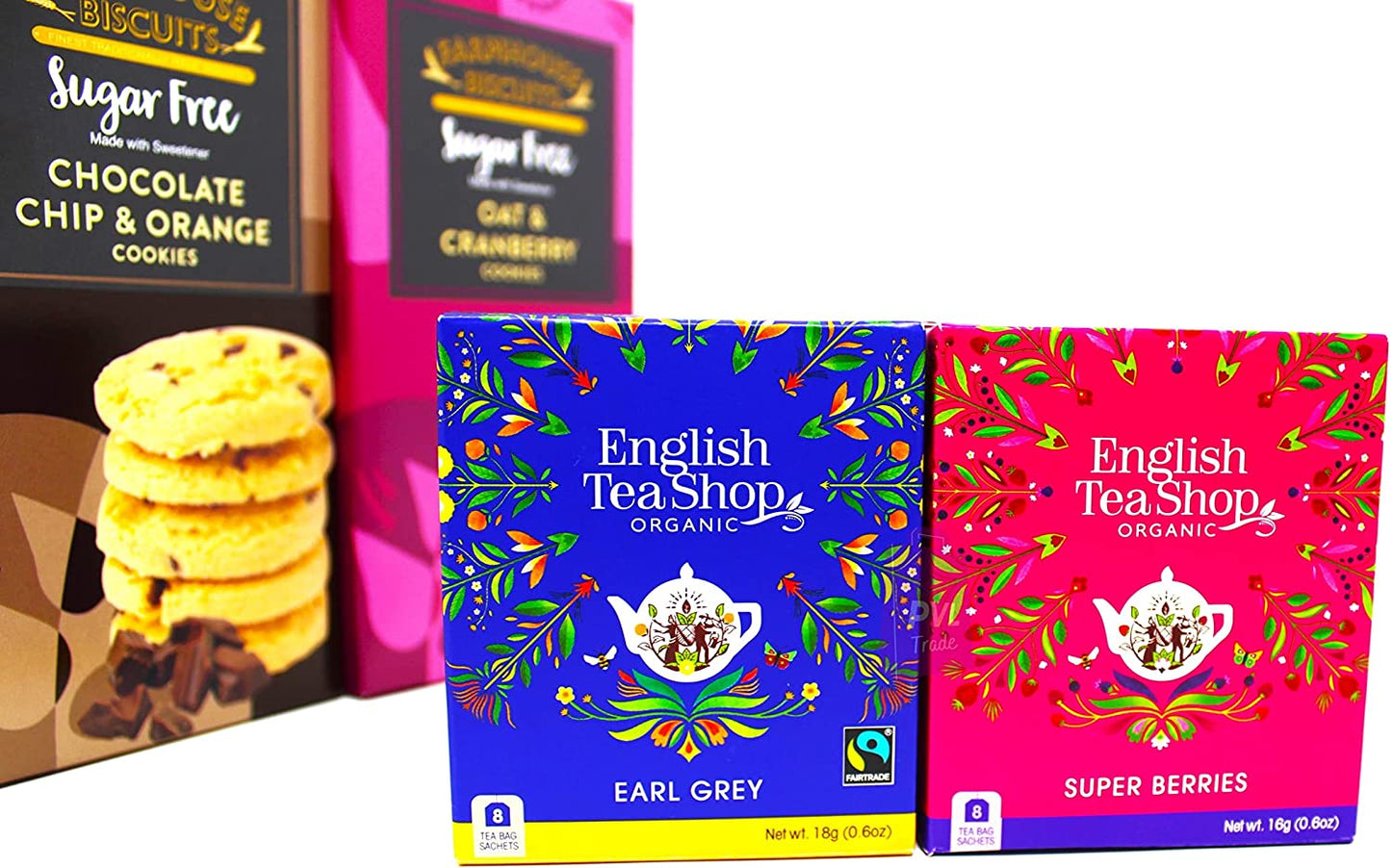 Sugar Free Farmhouse Biscuits, Sugar Free Tea/Coffee/Mixers Syrups & Organic Tea Bags - Gift Set