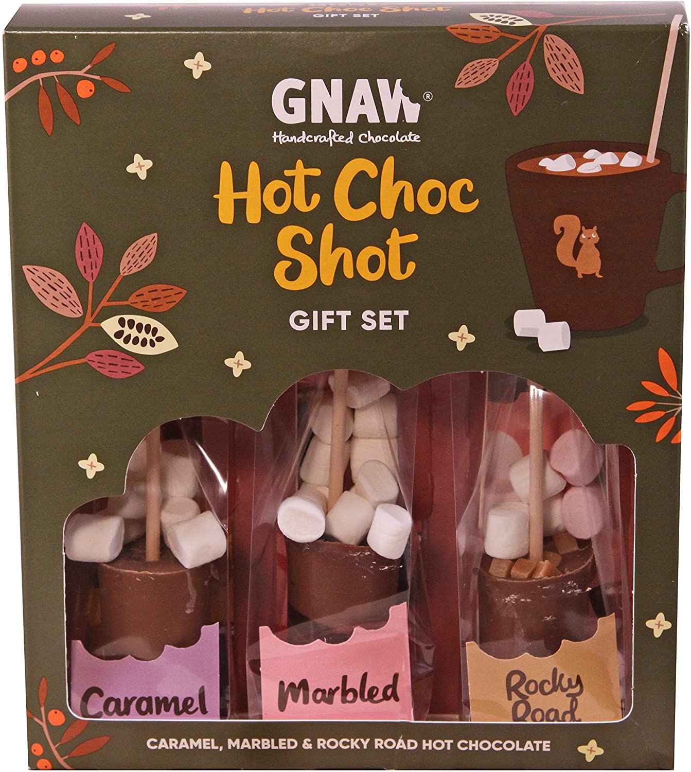 Gnaw Caramel, Marbled and Rocky Road Mixed Hot Choc Shot Chocolate Gift Set