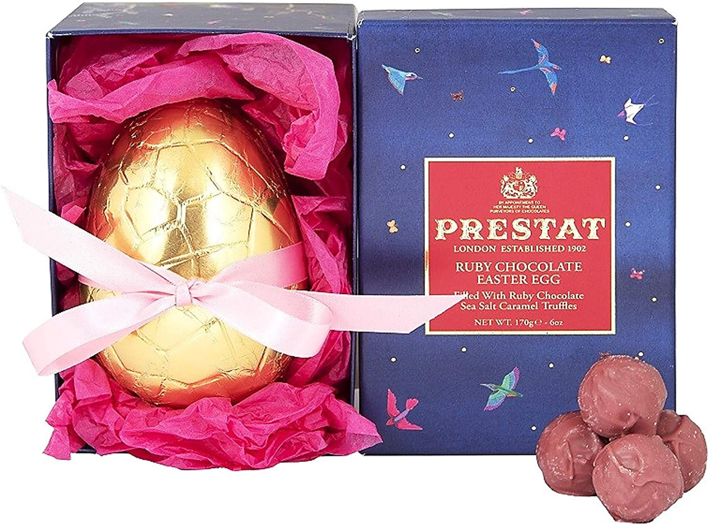 Prestat Ruby Chocolate Easter Egg Filled with Sea Salt Truffles