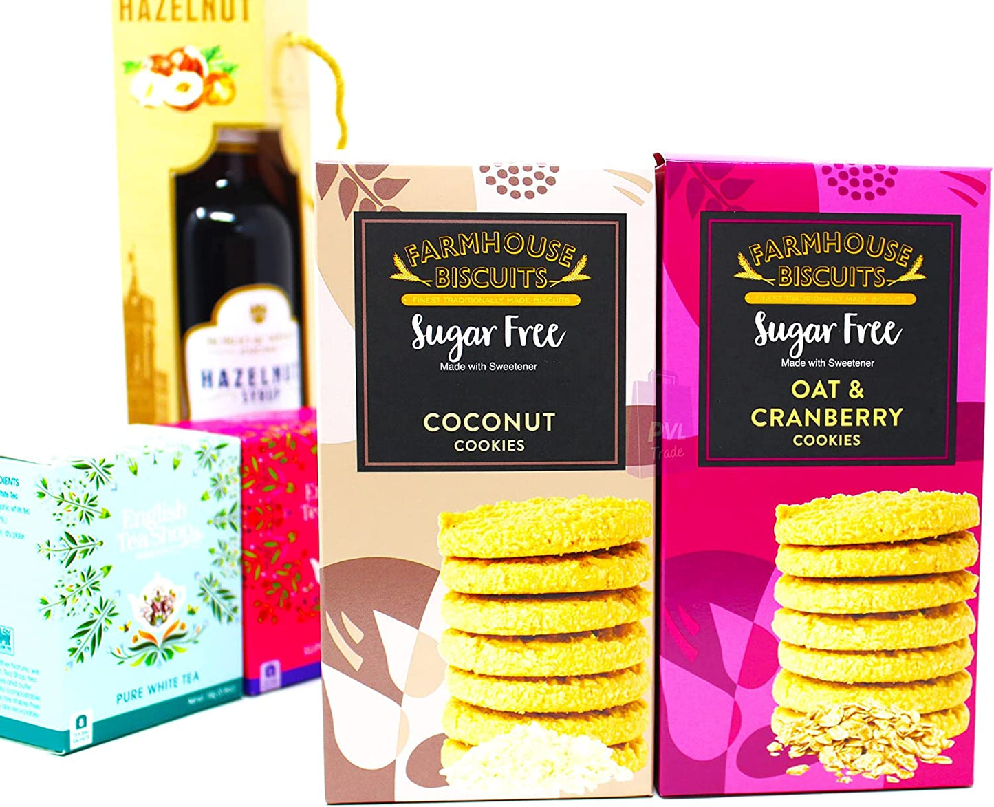 Sugar Free Farmhouse Biscuits, Sugar Free Tea/Coffee/Mixers Syrups & Organic Teas - Gift Set