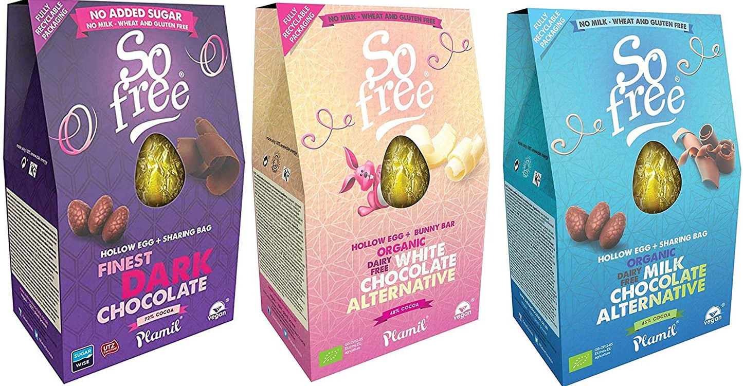 Plamil So Free Chocolate Easter Egg Collection (Dark, Milk & White) - Vegan - Organic - Gluten Free - Dairy Free - Wheat Free