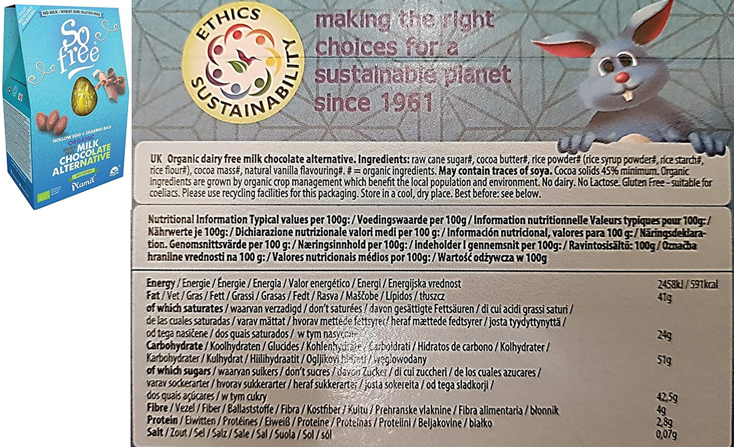 Plamil So Free Chocolate Easter Egg Collection (Dark, Milk & White) - Vegan - Organic - Gluten Free - Dairy Free - Wheat Free