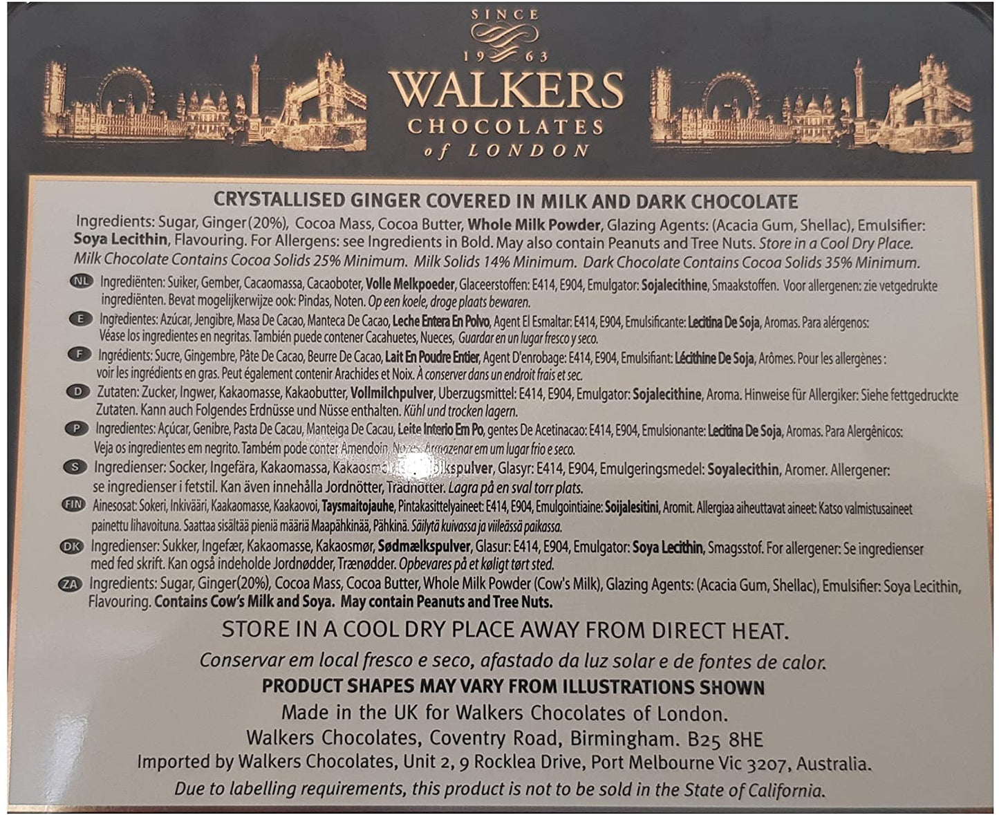 Walkers Luxury Chocolate Gingers Tin 250g