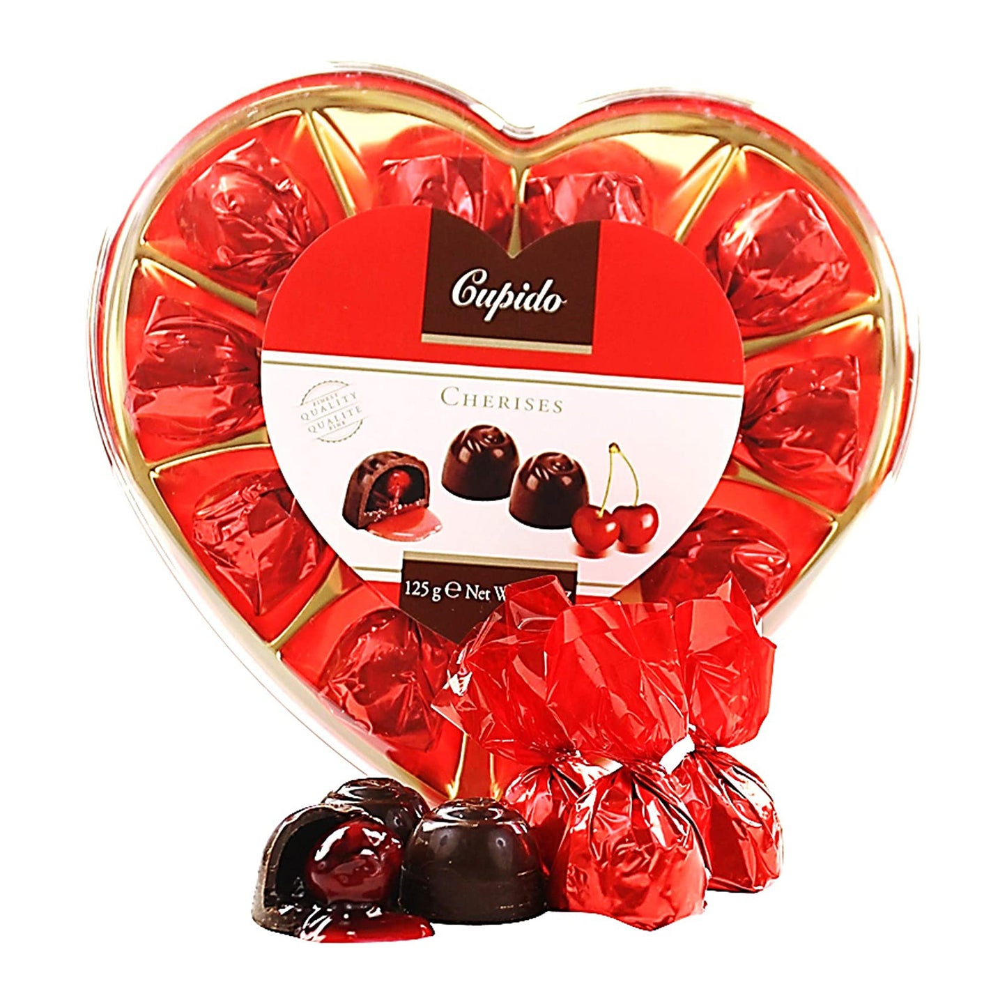 Hamlet Cupido Cherises Belgian Chocolates - Dark Chocolate Cherry Liqueur in Heart Shaped Gift Box