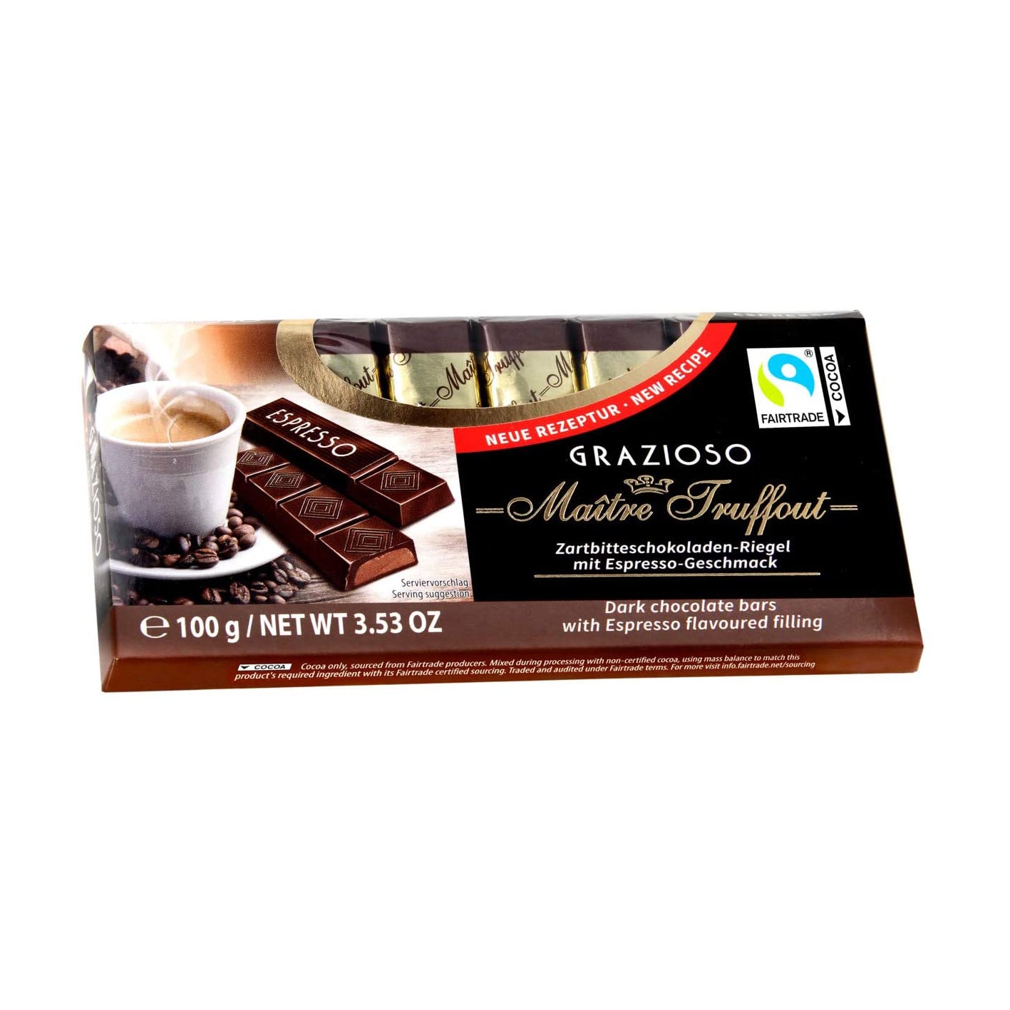 Maître Truffout Grazioso Dark Chocolate with Espresso Flavoured Filling 100g