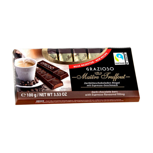 Maître Truffout Grazioso Dark Chocolate with Espresso Flavoured Filling 100g