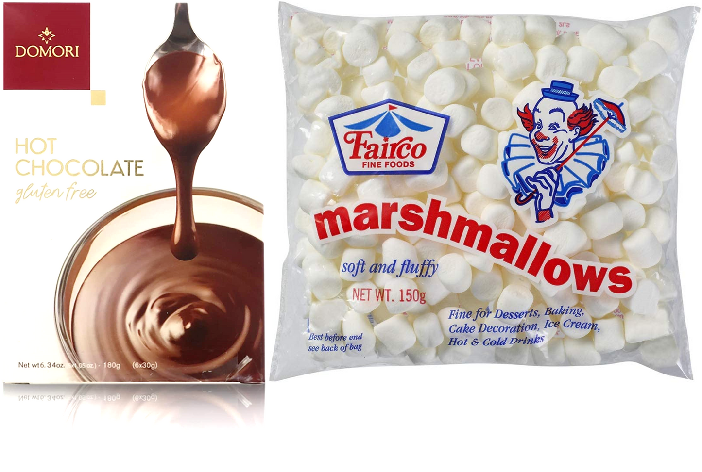 Domori Gluten Free Hot Chocolate (180g) with Fairco Mini White Marshmallows (150g)